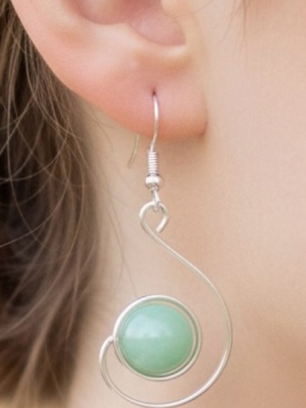 Silver and Aqua Green Genuine Agate Earrings